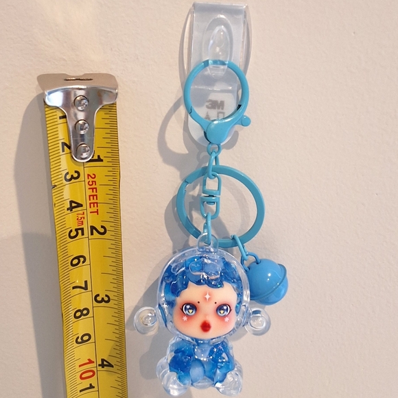 Skullpanda Blue Beaded Liquid Filled Shaker Keychain Bag Charm, New - Picture 4 of 4